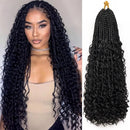 Woman with long curly hair and a close-up of a black braided hair extension, Obroi