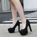 Women Heels with Platform Black Pumps High Heel Slip On Round Toe Dress Shoes for Women Party