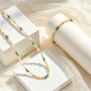 Natural Stone Beads Chain Necklace Bracelet for Women Stainless Steel Handmade Collar Necklace Stylish Jewelry Set