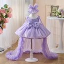 Charming Scoop Bowed Lace Up Satin Flower Girl Dress With Trailing Sleeveless Wedding Birthday