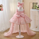 Charming Scoop Bowed Lace Up Satin Flower Girl Dress With Trailing Sleeveless Wedding Birthday