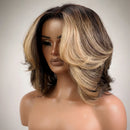5x5 Lace Gold Blonde Highlight Bob Wig Human Hair Bone Straight 1B Black Glueless Wig  Wear and Go Pre Plucked