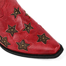 Red shoe with star patterns on a white background, Obroi