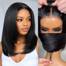 7x5 Lace Pre Layered Side Part Yaki Straight Wig Human Hair Glueless Wig Short Bob Wigs 150% Density