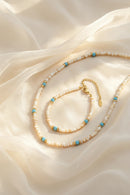 Natural Stone Beads Chain Necklace Bracelet for Women Stainless Steel Handmade Collar Necklace Stylish Jewelry Set