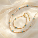 Natural Stone Beads Chain Necklace Bracelet for Women Stainless Steel Handmade Collar Necklace Stylish Jewelry Set