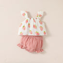 Baby Girl Printing Strawberry Sleeveless Top And Shorts Active Summer Suit