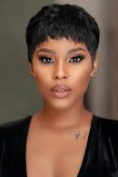 Collage of a woman with a short black hairstyle from different angles, Obroi