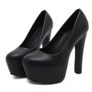 Women Platform High Heels Shoes Slip On Stilettos Heel Leather Round Toe Black and White Classic Party Footwear