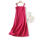 French Elegant Ladies Dress Women Rose Red Sleeveless Dress Vacation Summer Casual