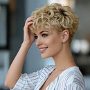 Woman with styled blonde hair posing against a blurred background, Obroi