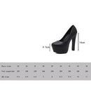 Women Platform High Heels Shoes Slip On Stilettos Heel Leather Round Toe Black and White Classic Party Footwear