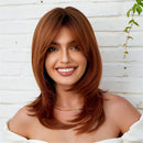 Auburn Synthetic Hair Wig for White Women Long Layered Ginger Wigs with Bangs Natural