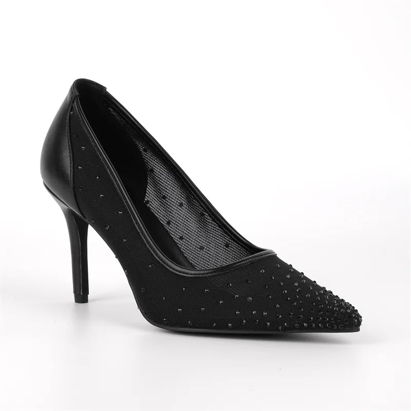 Women Pointed Toe Mesh Pumps High Heeled Slip On Party Wedding Bride Pumps