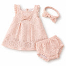 3Pcs Baby Girl Lace Dress Set 9-24M Floral Dress Bloomers Headband Birthday Party Outfit