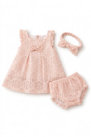 3Pcs Baby Girl Lace Dress Set 9-24M Floral Dress Bloomers Headband Birthday Party Outfit