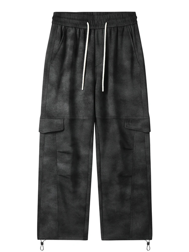 Spring Men Camo Sweatpants Straight Dirty Cargo Pants Streetwear Semi-Wide Loose Sweat Trousers