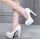 Women Platform High Heels Shoes Slip On Stilettos Heel Leather Round Toe Black and White Classic Party Footwear