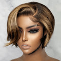 Short Pixie Cut Bob Wig Honey Blonde Ombre Highlight 13x4 Lace Frontal Straight Human Hair Pre-Plucked Hairline