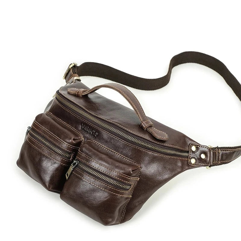 Men Waist Bag Travel Genuine Leather Pack Waist Belt Bag Male Crossbody Chest Bags Handbag