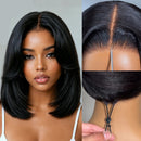 7x5 Lace Pre Layered Bob Wig Human Hair with Curtain Bang Pre Cut Pre Bleached Glueless Wig