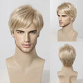 ELEMENT Short Synthetic Light Blonde Loose Straight Hair Wig with Bangs Cosplay Party Daily Use Wigs for Man Natural Fiber