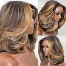 5x5 Lace Gold Blonde Highlight Bob Wig Human Hair Bone Straight 1B Black Glueless Wig  Wear and Go Pre Plucked