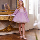 Exquisite Flower Little Girl Dress  Baby Birthday Long Full Sleeves Short Pretty Sequins Kids Evening Party Gowns