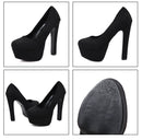 Women Heels with Platform Black Pumps High Heel Slip On Round Toe Dress Shoes for Women Party