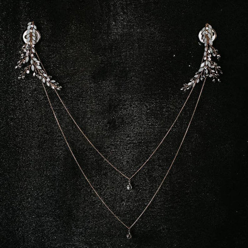 Zircon Tassel Pendant Back Chain Necklace for Dress Backless Water Drop Flower Crystal Shoulder Chain Body Jewelry Wedding Boho