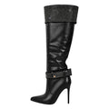 Black knee-high boot with studded details on a white background, Obroi