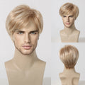 ELEMENT Short Synthetic Light Blonde Loose Straight Hair Wig with Bangs Cosplay Party Daily Use Wigs for Man Natural Fiber