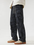 Spring Men Camo Sweatpants Straight Dirty Cargo Pants Streetwear Semi-Wide Loose Sweat Trousers