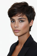 Human Hair Glueless Wigs Pixie Cut Short Wigs with Bangs Ultra Soft&Comfortable Cotton Cap