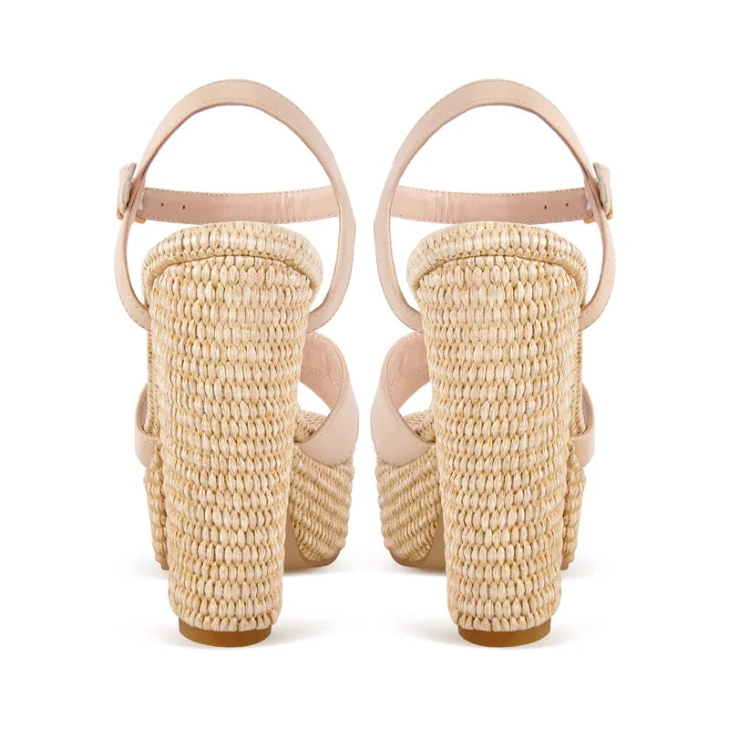 Women Open Toe Platform Cane Buckle Strap Heeled Summer Sandals
