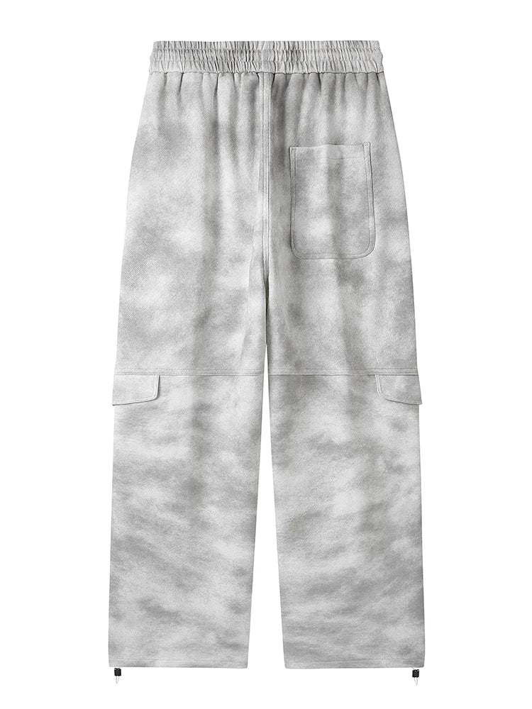 Spring Men Camo Sweatpants Straight Dirty Cargo Pants Streetwear Semi-Wide Loose Sweat Trousers