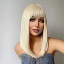 18Inch Platinum Blonde Wigs With Bang Long Natural Straight Hair Wig For Women