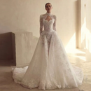 Gorgeous Lace Detachable Jacket Wedding Dress  Cathedral Train Basque waistline Wedding Gowns