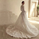 Gorgeous Lace Detachable Jacket Wedding Dress  Cathedral Train Basque waistline Wedding Gowns