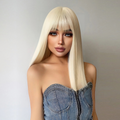 18Inch Platinum Blonde Wigs With Bang Long Natural Straight Hair Wig For Women