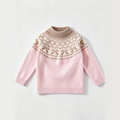 Girls Fair Jacquard Sweater for Autumn & Winter Pink Bow Knit Top for Older Kids