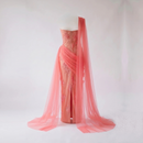 Elegant Pink One Shoulder Evening Gown Dresses Appliques Straight Tulle Draped Floor-Length