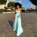 Elegant Mint Blue Chiffon Sweetheart Floor-Length Pleated Evening Gown Dress