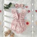 Baby Gilrs Fashion Cute Pink Flower Honey Jumpsuit For Summer Sleeveless Casual Clothing Headband