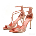 Women's Shiny Rhinestone Slim Heel Sandals – Glamorous Party & Wedding Shoes