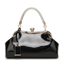 Black handbag with gold accents on a white background, Obroi
