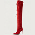 Autumn and Winter heeled Pointed Knee High Women's Boots Suede Long Boots Women's Thigh Boots