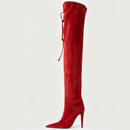 Autumn and Winter heeled Pointed Knee High Women's Boots Suede Long Boots Women's Thigh Boots