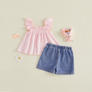 0-4Y Kids Girls Summer Clothes Sets Tops Ripped Denim Shorts 2 Pieces Set