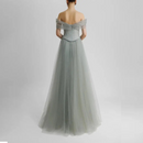 Elegant Off The Shoulder Mint Green Evening Dresses Diamond Corset Flowing Tulle Skirt